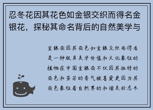 忍冬花因其花色如金银交织而得名金银花，探秘其命名背后的自然美学与文化寓意