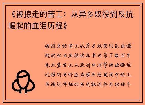 《被掠走的苦工：从异乡奴役到反抗崛起的血泪历程》